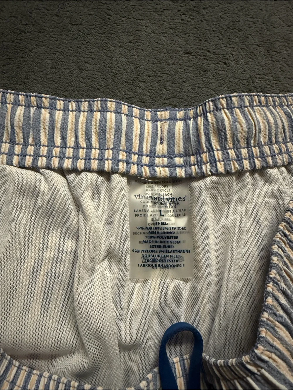 Vineyard Vines Navy White yellow Striped Swim Trunks L